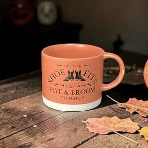 Place & Time "If the Shoe Fits Get a Hat and Broom" Orange Coffee Cup